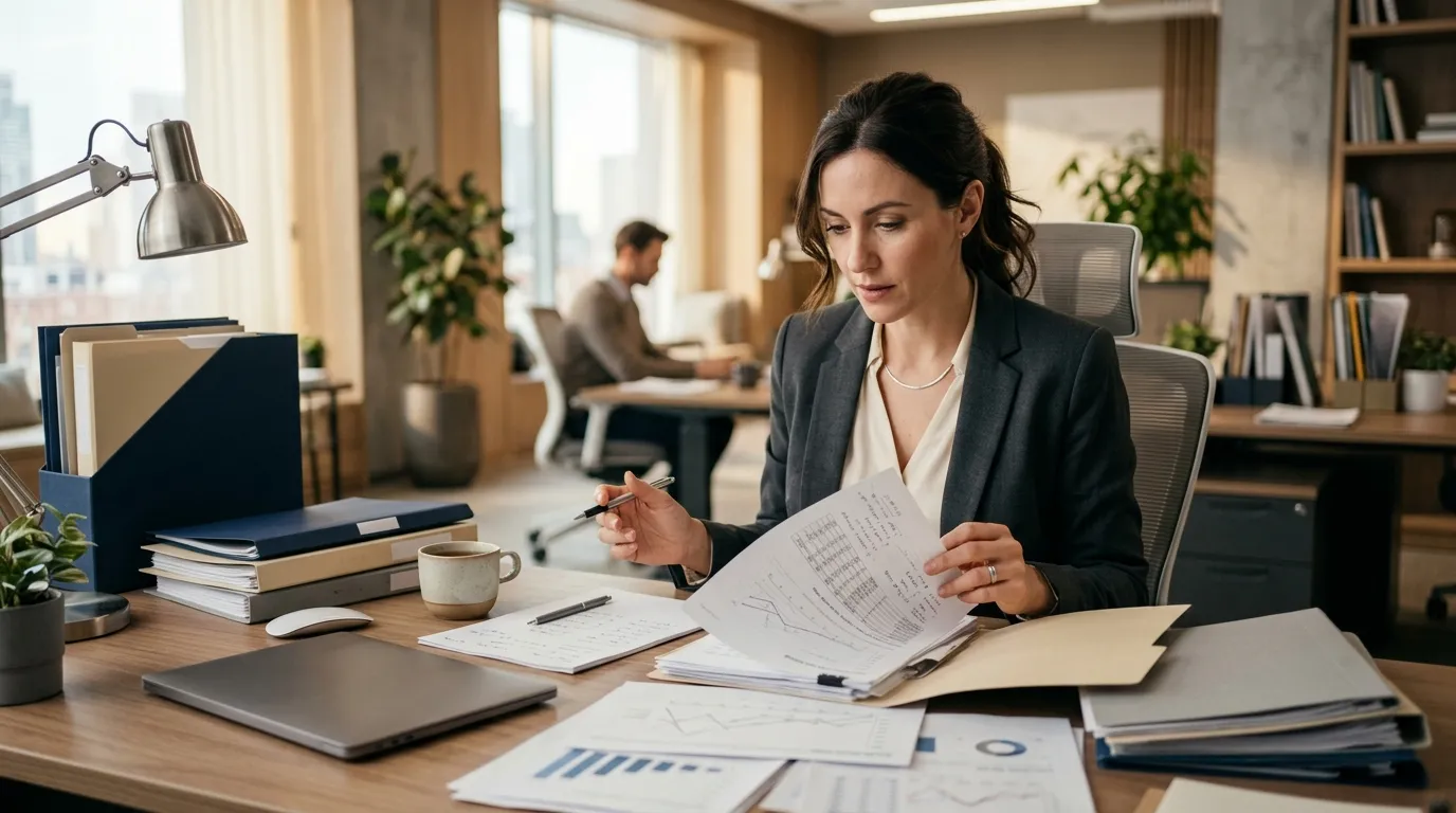 Business professional comparing debt collection agencies