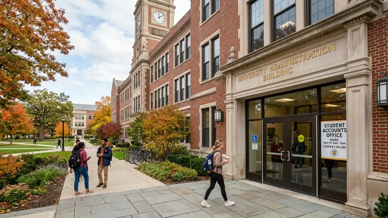 University administration building and student accounts office